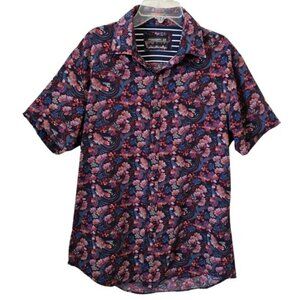 Denim & Flower Men's Button Down Shirt Size Medium Short Sleeves Blue Office